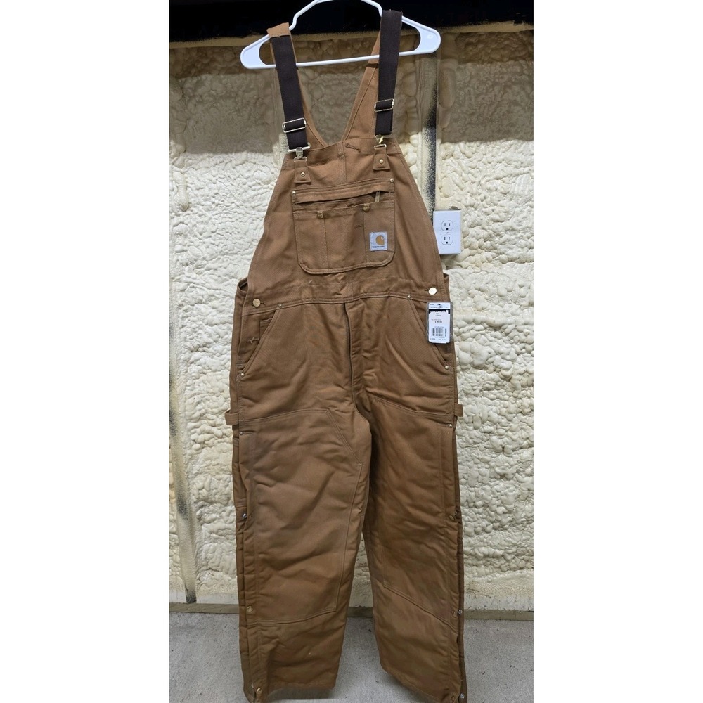 Carhartt 42x30 R41-BRN Mens Bibs Overall Quilt Lined Brown Double Knee Workwear